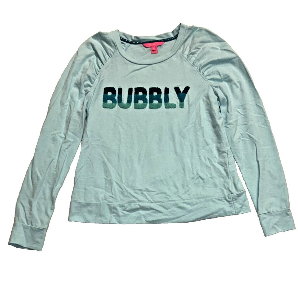 Lilly Pulitzer Bubbly Aquamarine Longsleeve Top Size Medium, Puff Shoulder Sleev